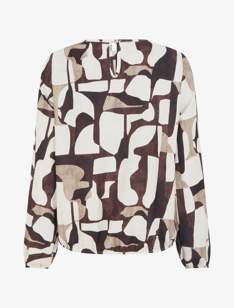 Blouse imprimé rétro à col rond - Marron