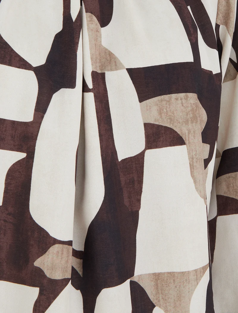 Blouse imprimé rétro à col rond - Marron