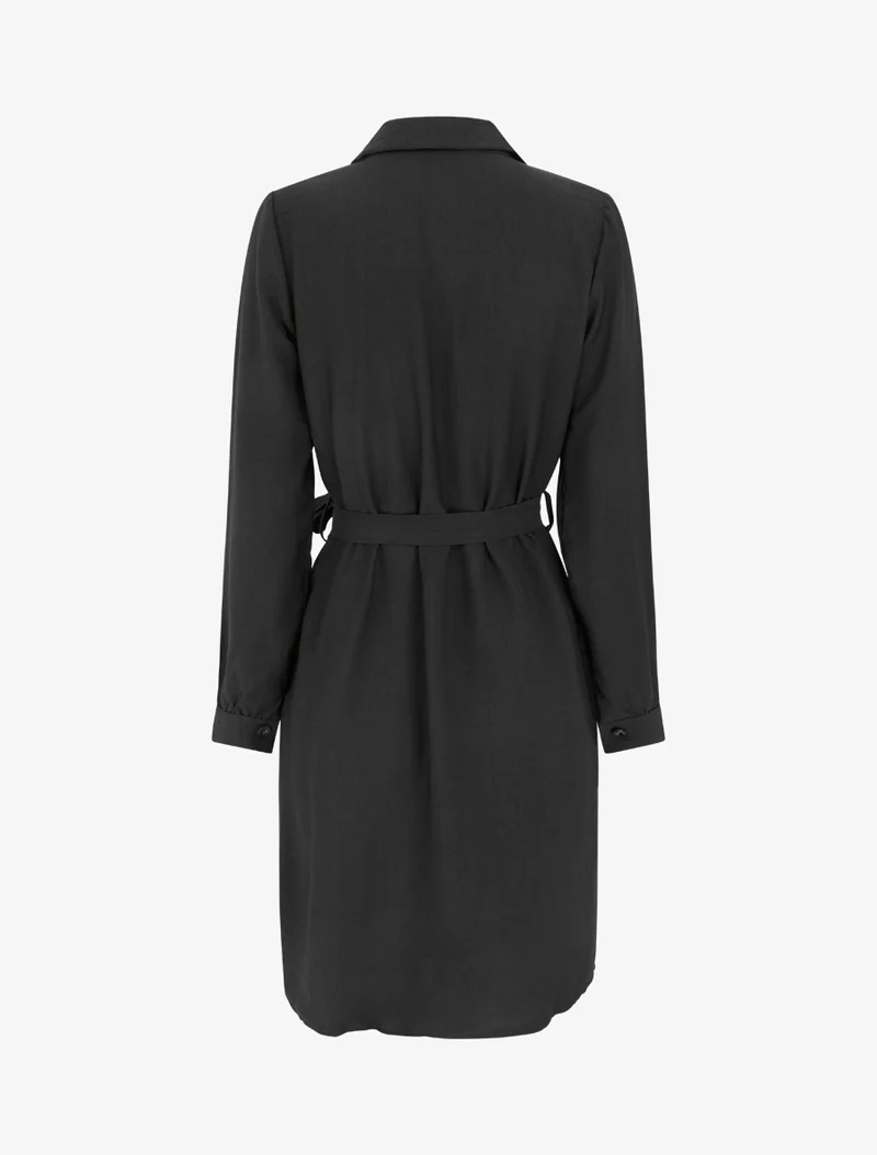 Robe chemise unie à nouer - Noir
