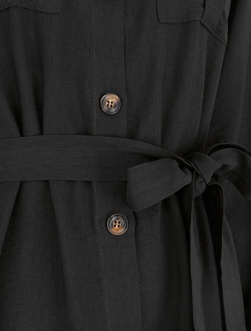 Robe chemise unie à nouer - Noir