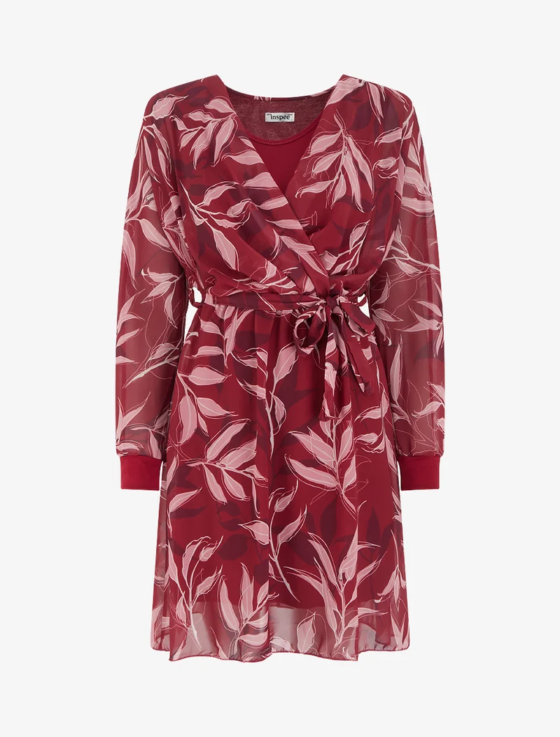 Robe droite à imprimé feuillages - Bordeaux