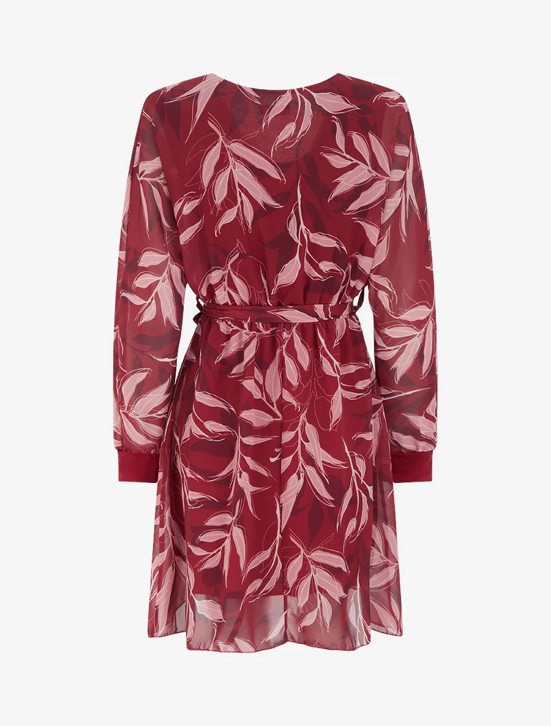 Robe droite à imprimé feuillages - Bordeaux