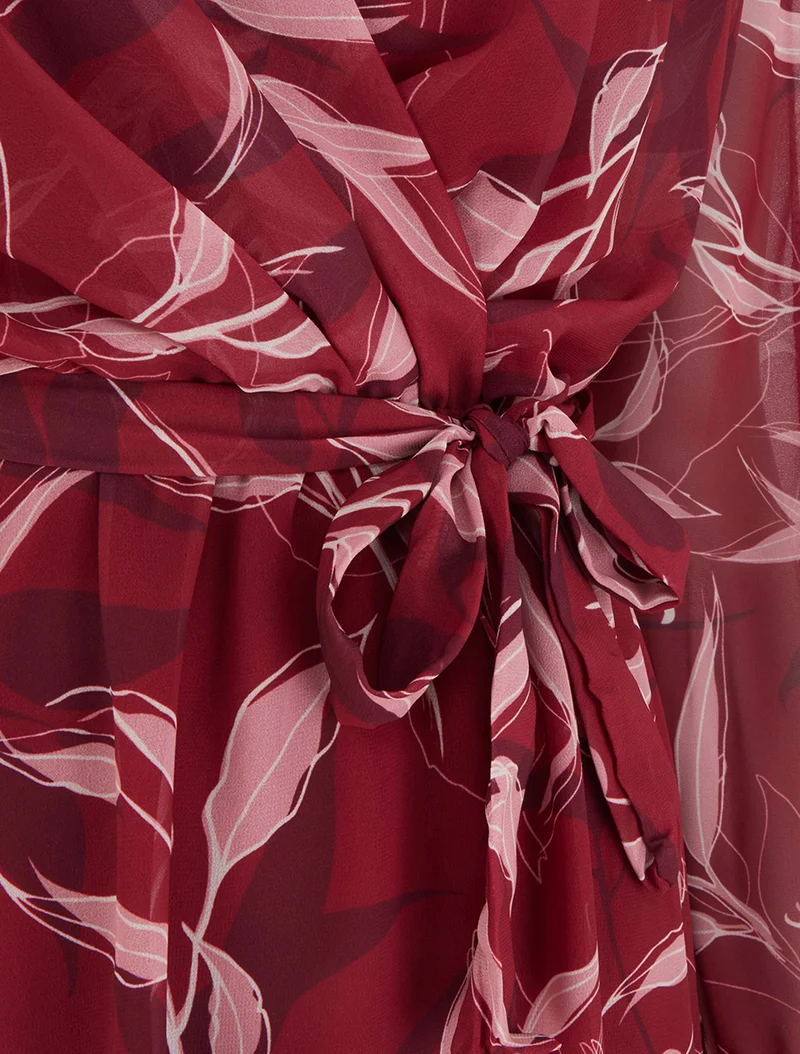 Robe droite à imprimé feuillages - Bordeaux
