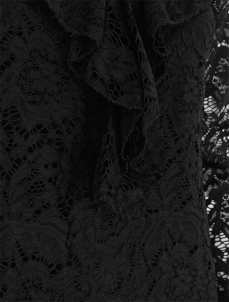 Top en dentelle à col V volanté - Noir