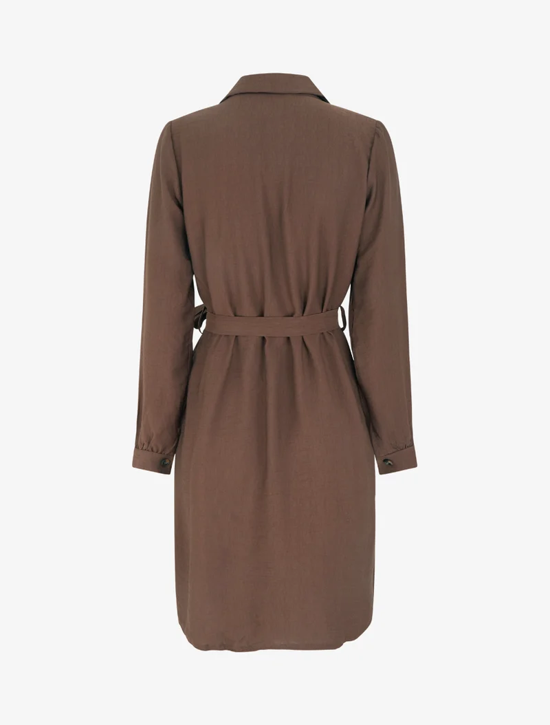 Robe chemise unie à nouer - Marron