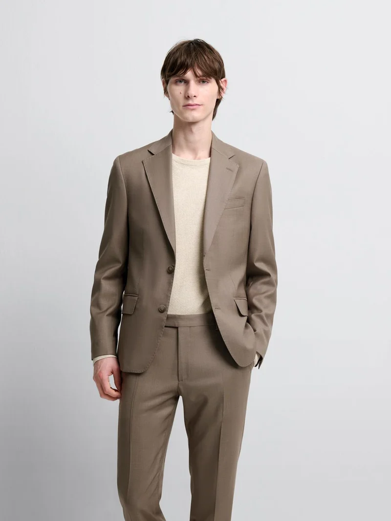 Costume 2 pièces slim en laine marron clair
