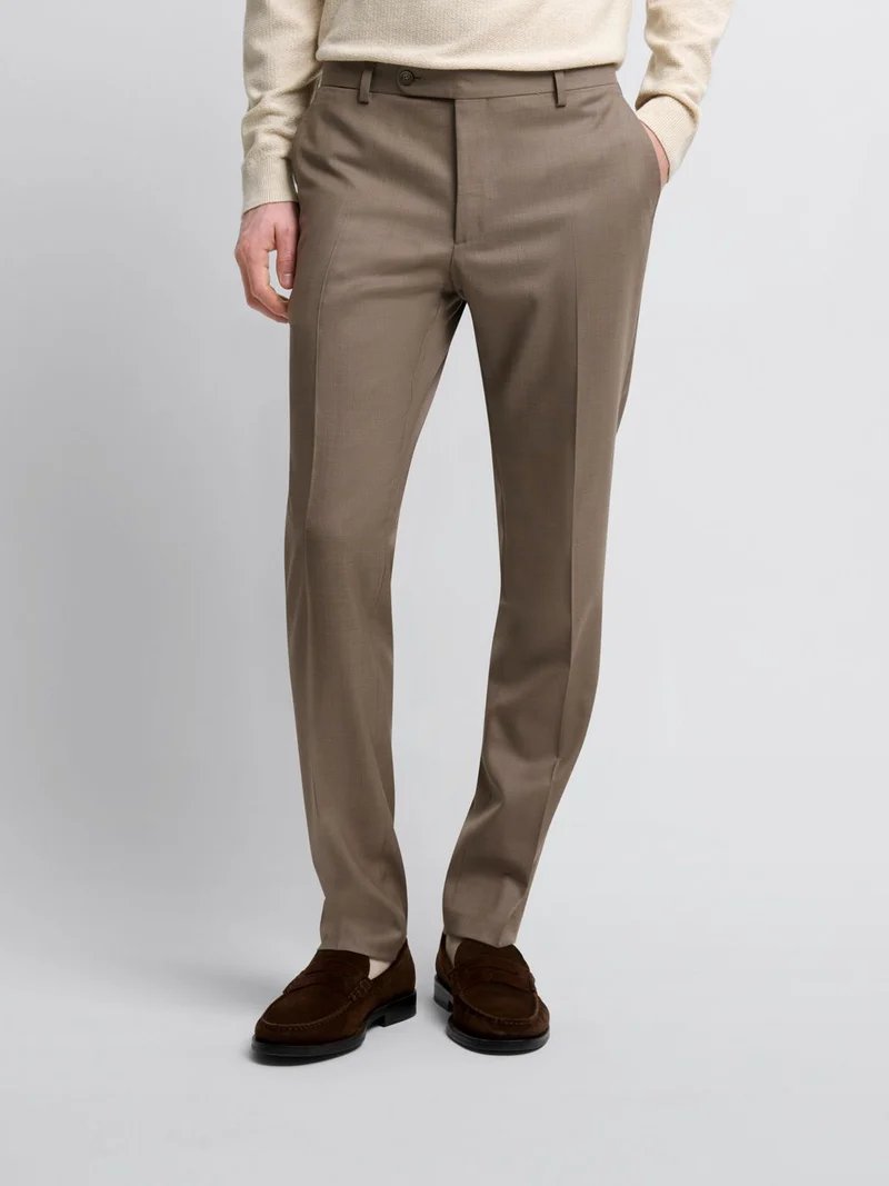 Costume 2 pièces slim en laine marron clair