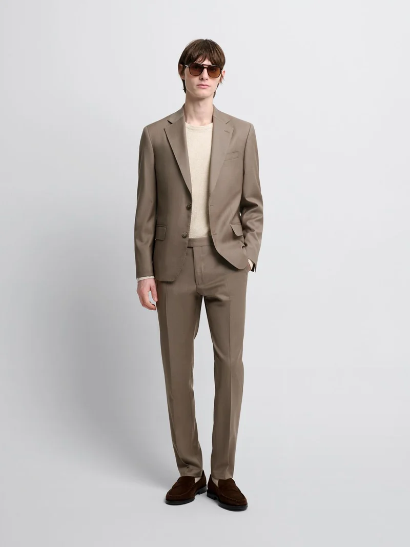 Costume 3 pièces slim en laine marron clair