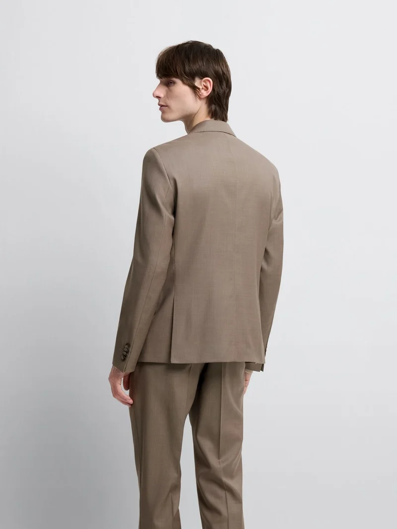 Costume 3 pièces slim en laine marron clair
