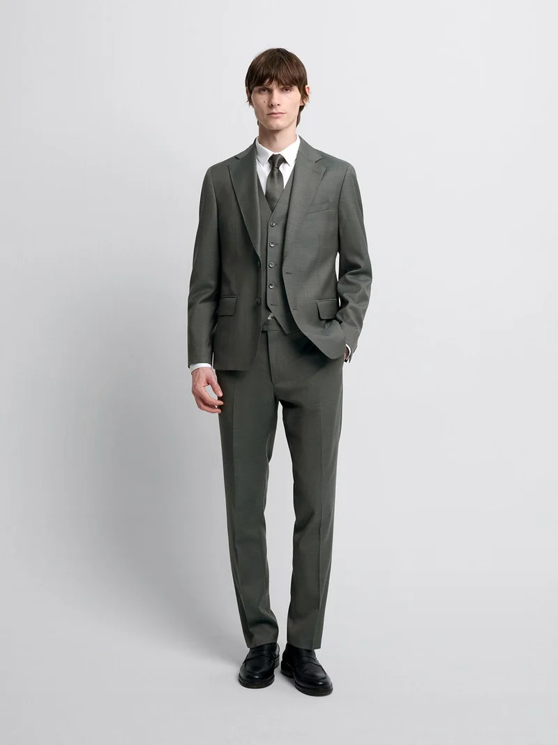 Costume 3 pièces slim en laine vert