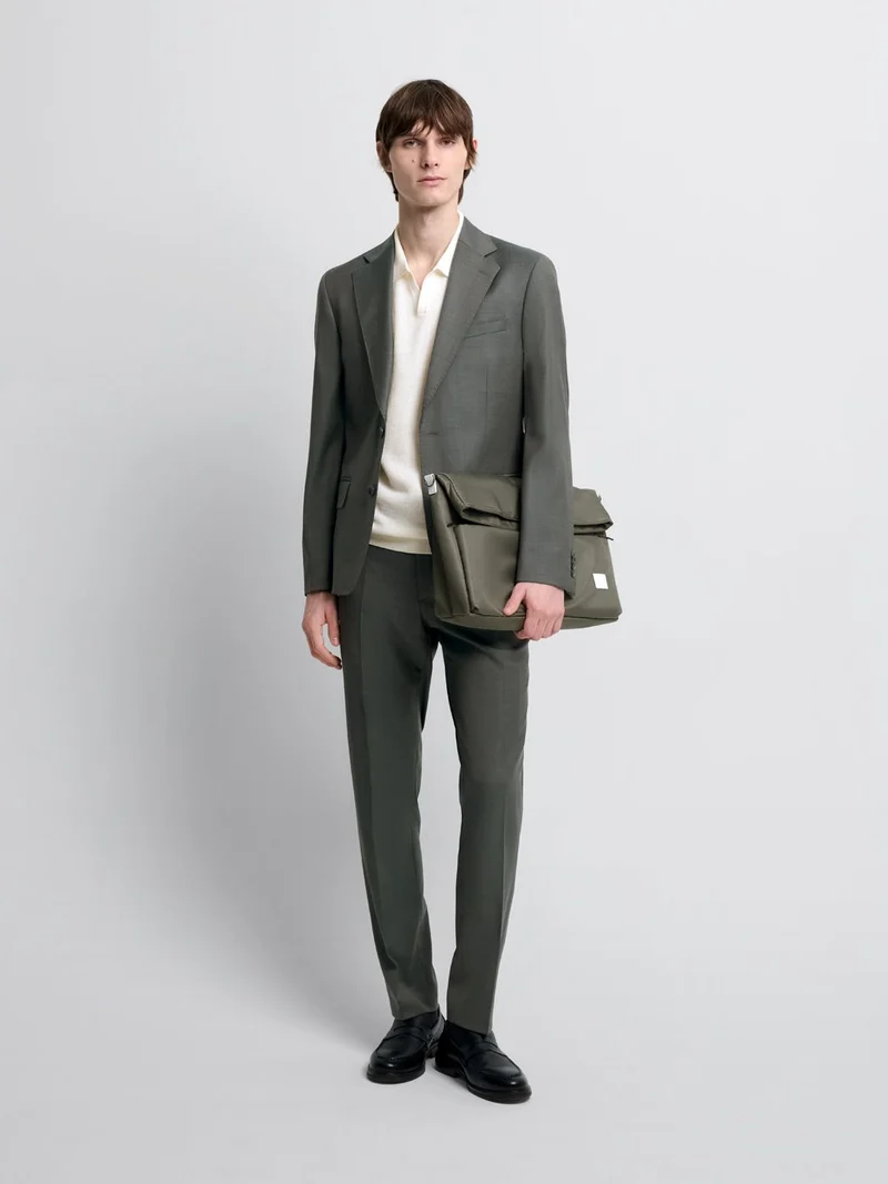 Costume 3 pièces slim en laine vert