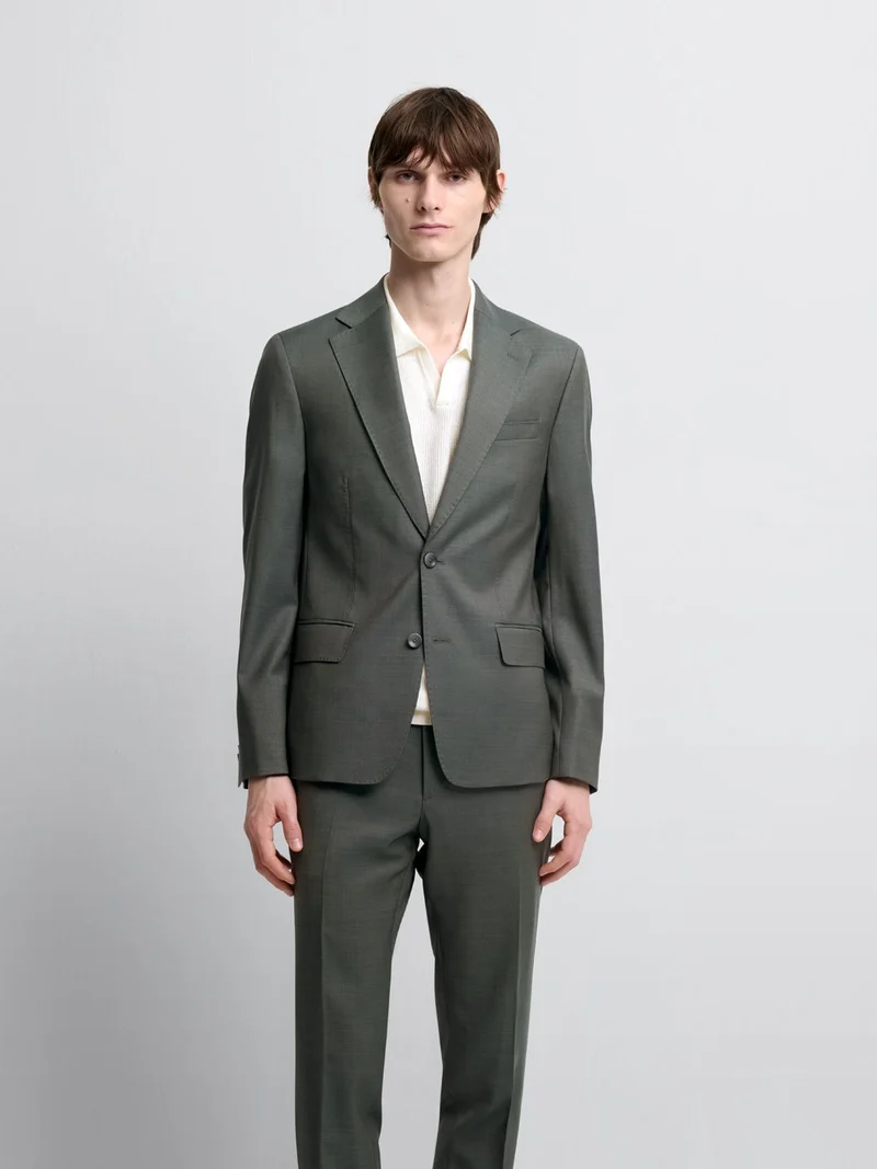 Costume 3 pièces slim en laine vert