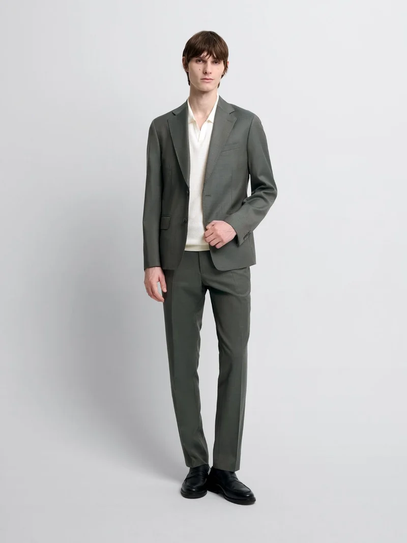Costume 3 pièces slim en laine vert