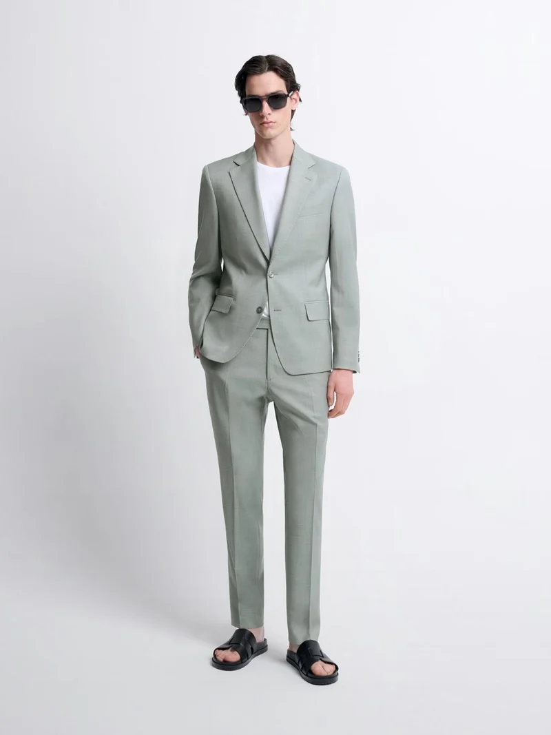 Costume 2 pièces slim en laine vert amande