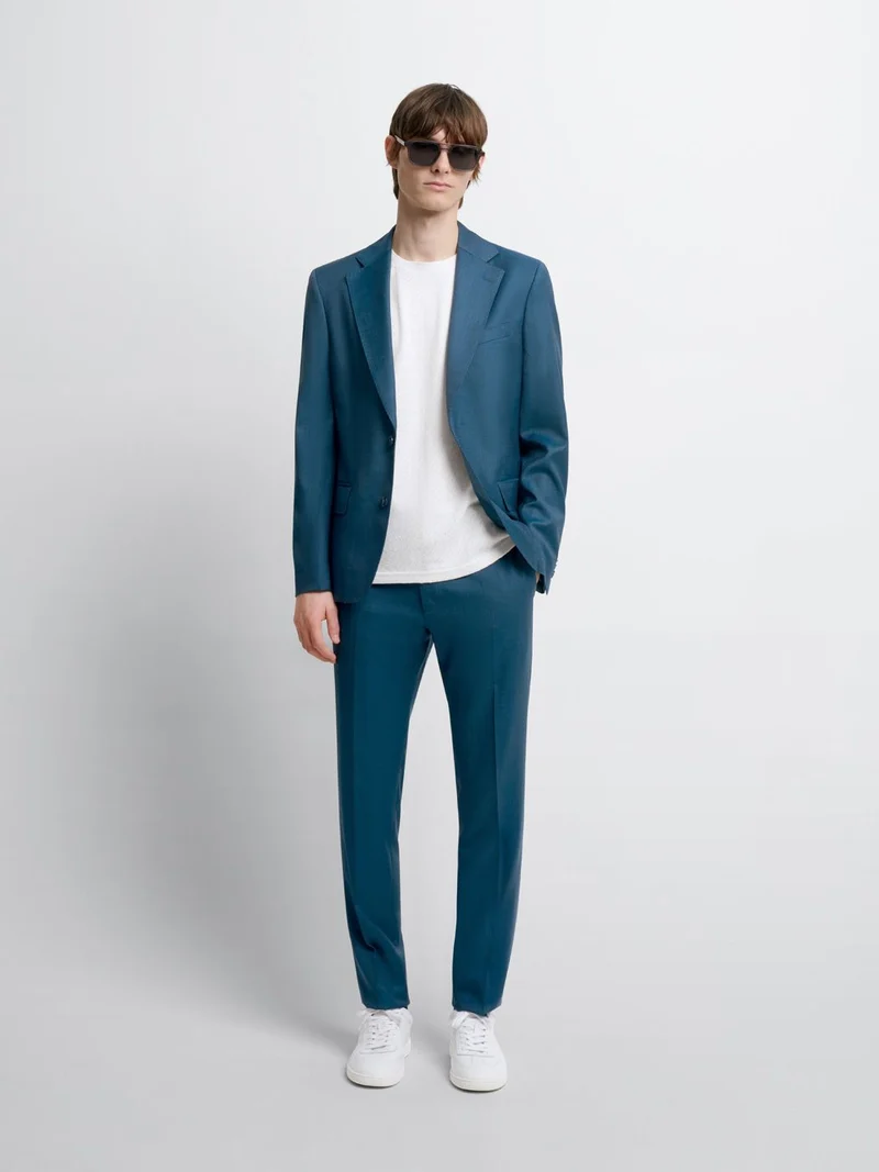Costume 3 pièces slim en laine bleu canard