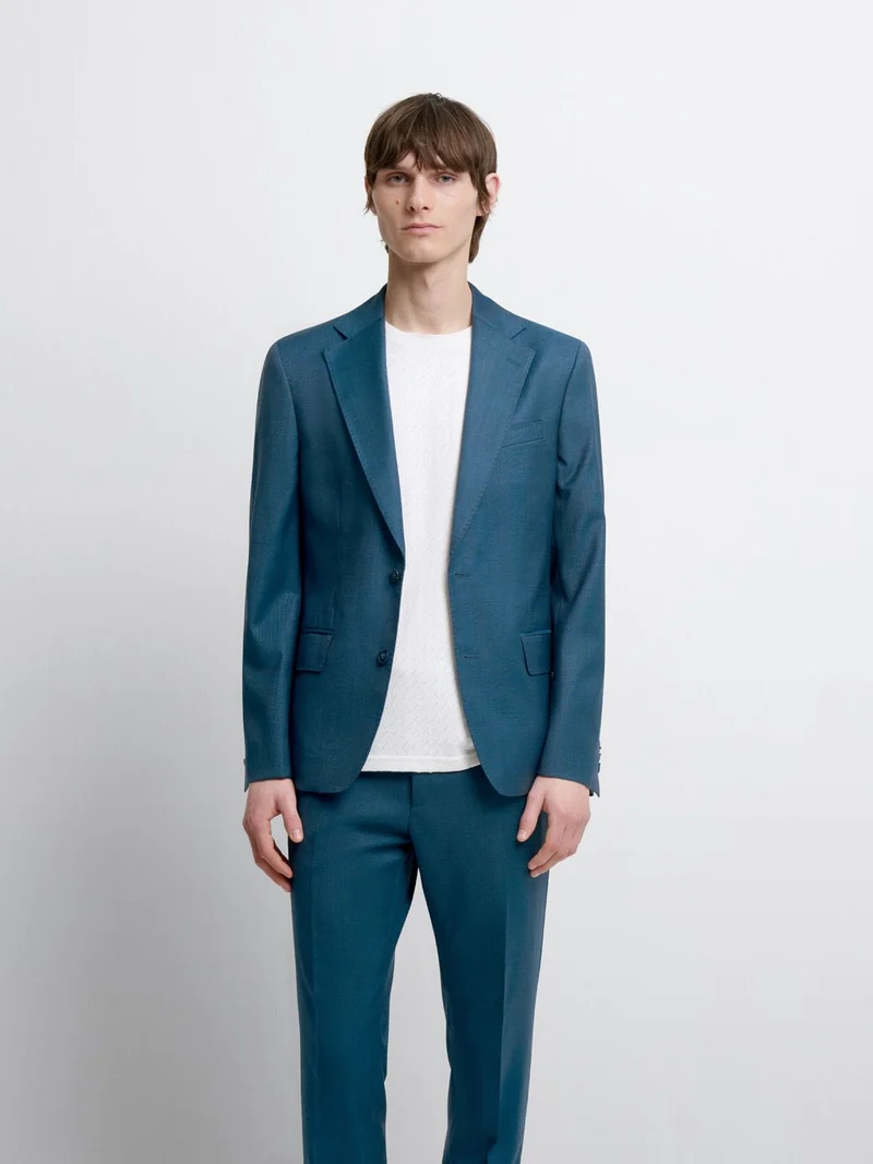 Costume 3 pièces slim en laine bleu canard