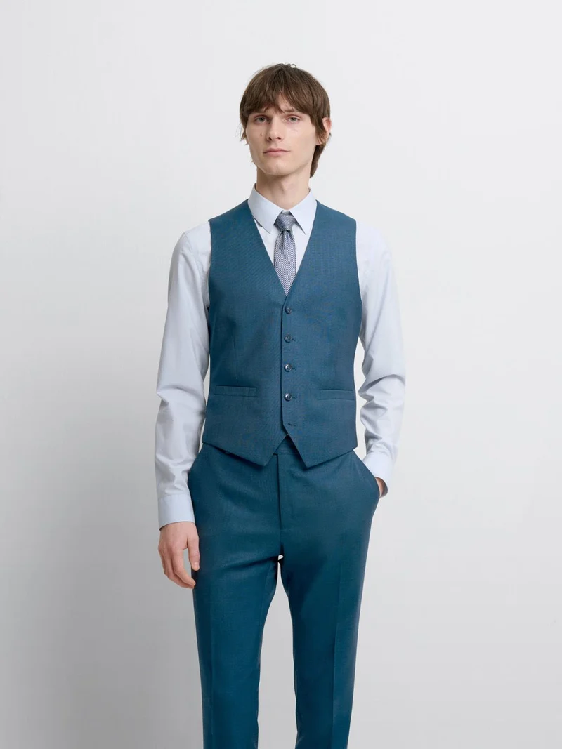 Costume 3 pièces slim en laine bleu canard