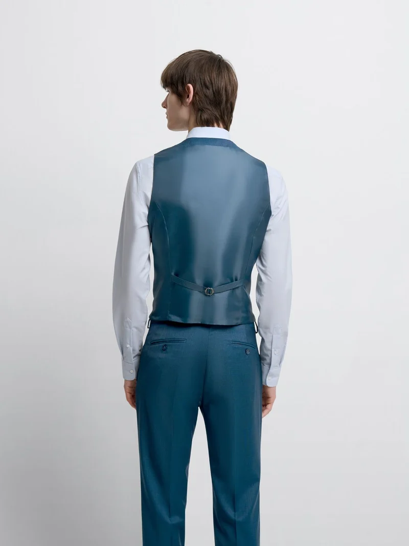 Costume 3 pièces slim en laine bleu canard