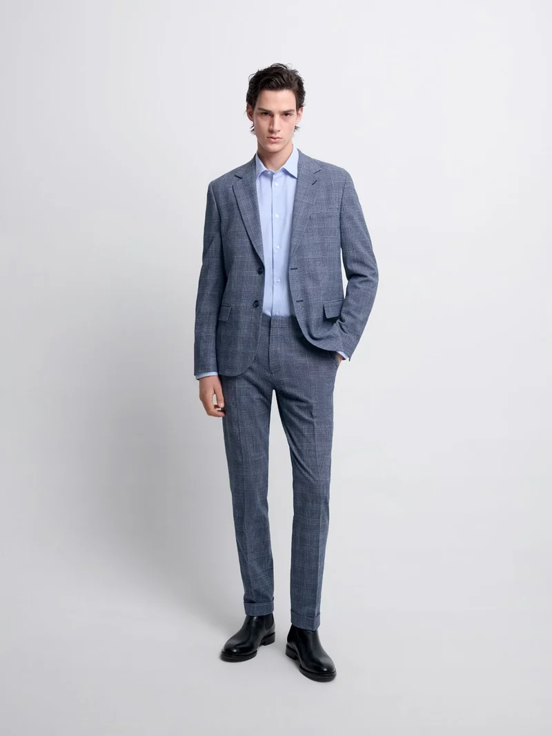 Costume 3 pièces slim bleu nuit à carreaux