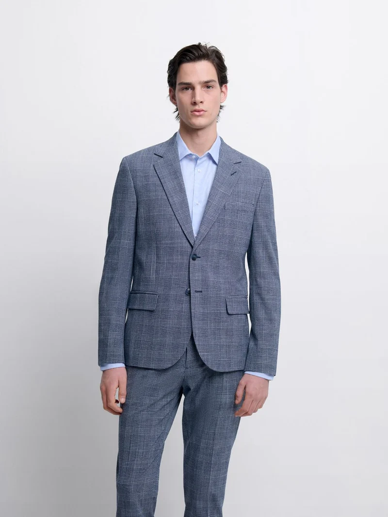 Costume 3 pièces slim bleu nuit à carreaux