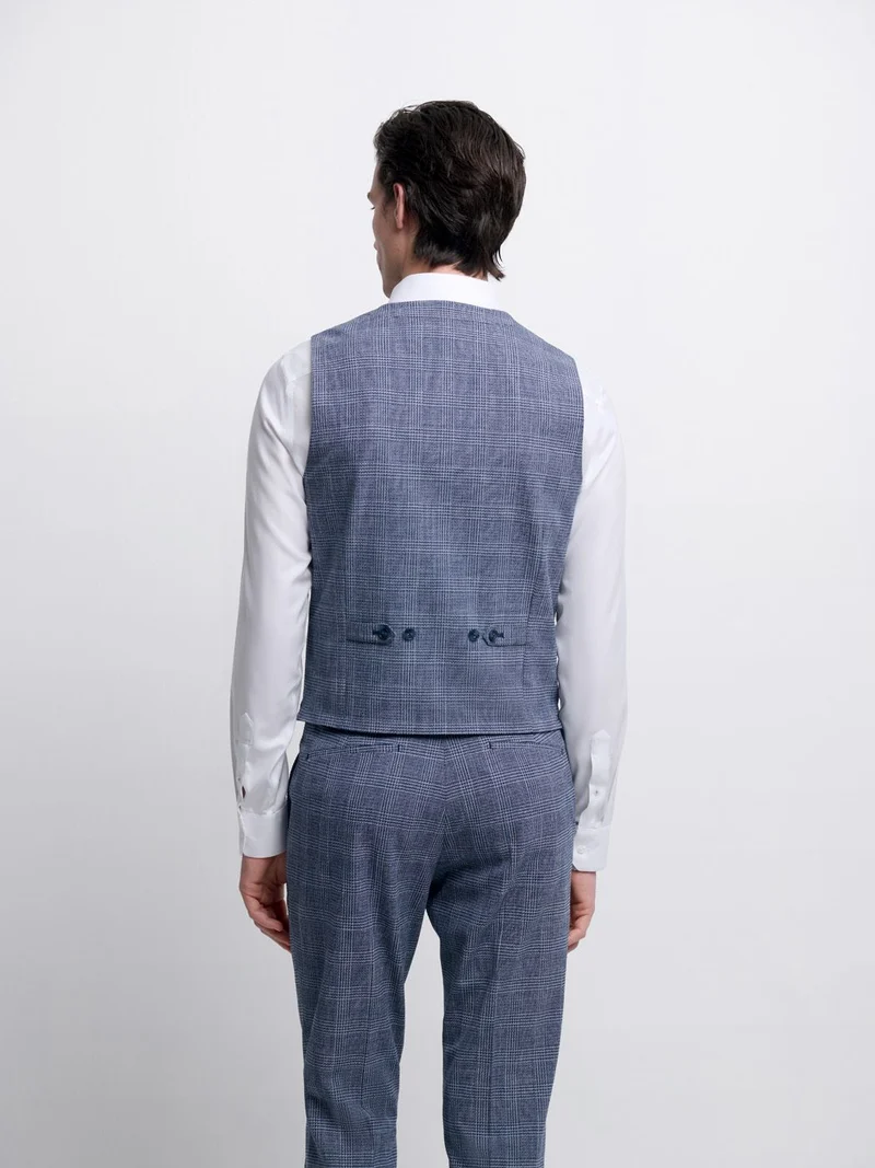 Costume 3 pièces slim bleu nuit à carreaux