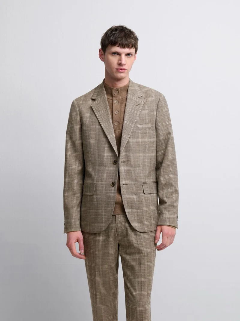 Costume 3 pièces slim beige à carreaux