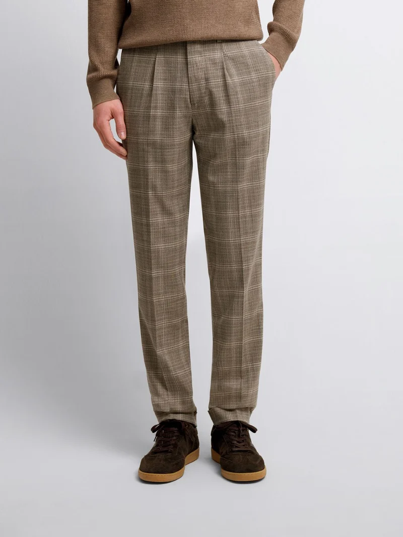 Costume 3 pièces slim beige à carreaux