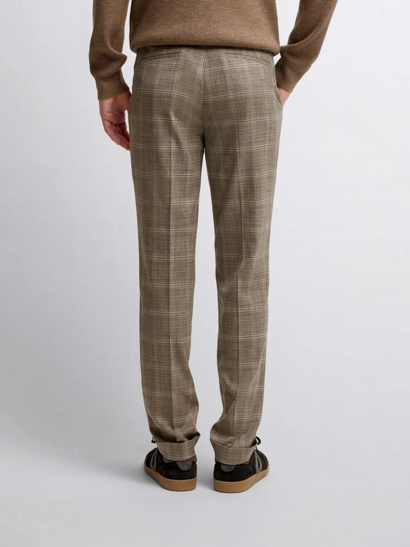 Costume 3 pièces slim beige à carreaux