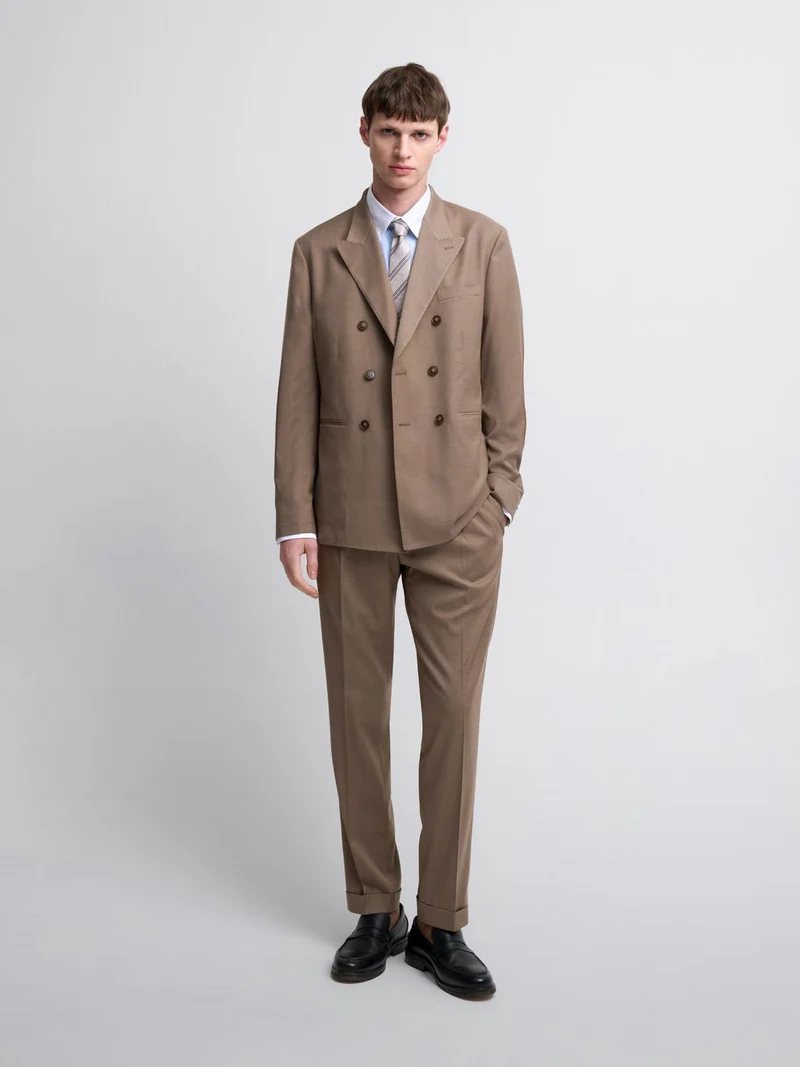 Costume croisé 2 pièces slim couleur tabac