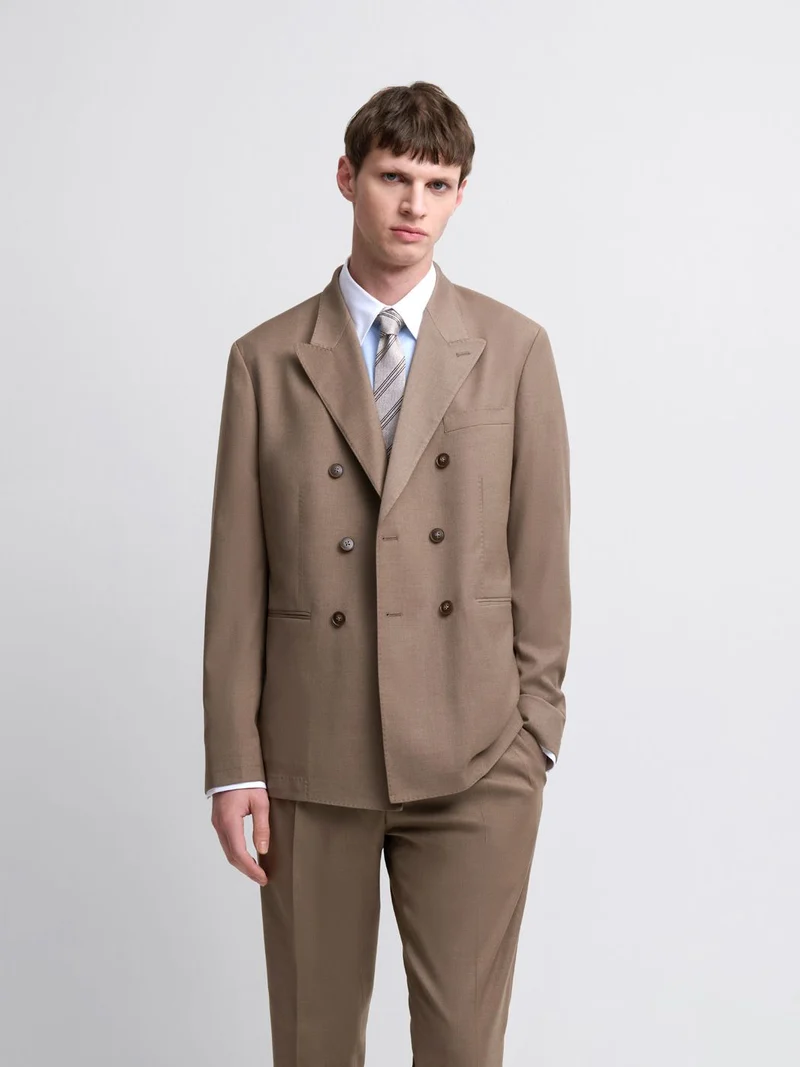 Costume croisé 2 pièces slim couleur tabac