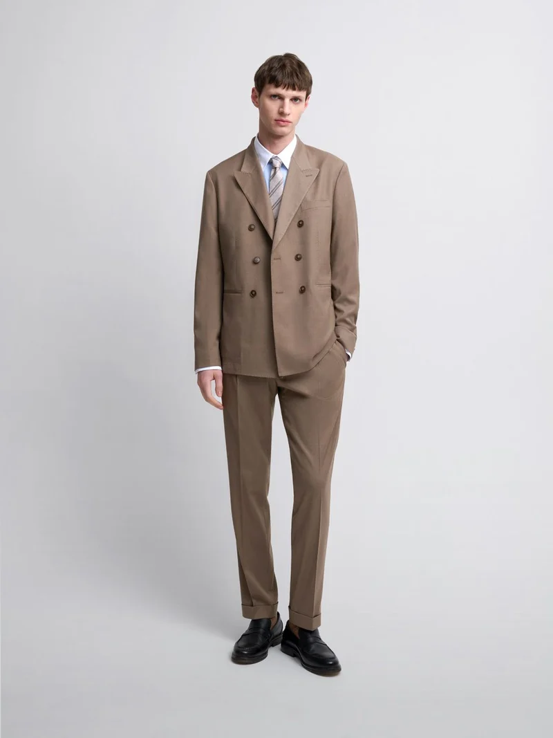 Costume croisé 2 pièces slim couleur tabac