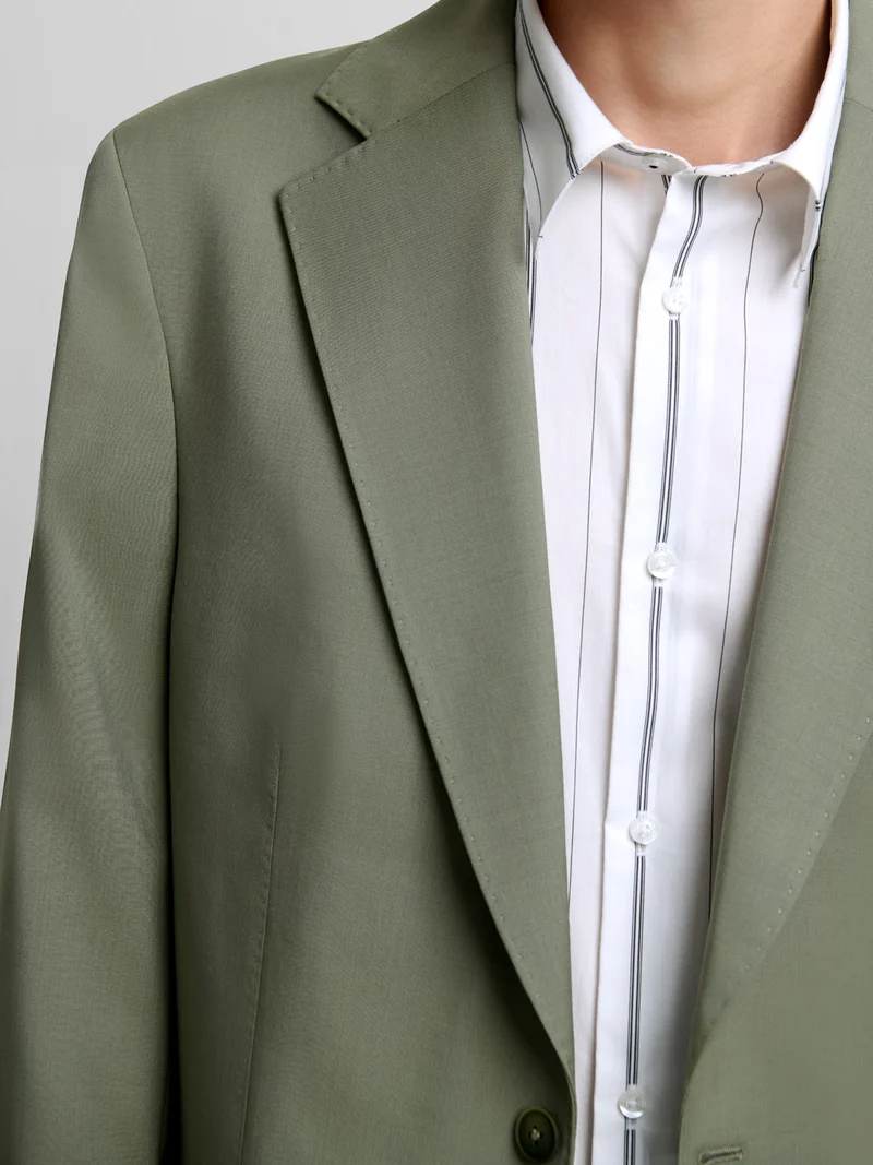 Costume 3 pièces slim en laine vert bronze