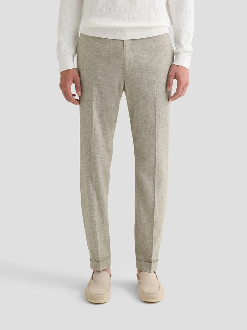 Costume 2 pièces slim kaki clair en coton lin