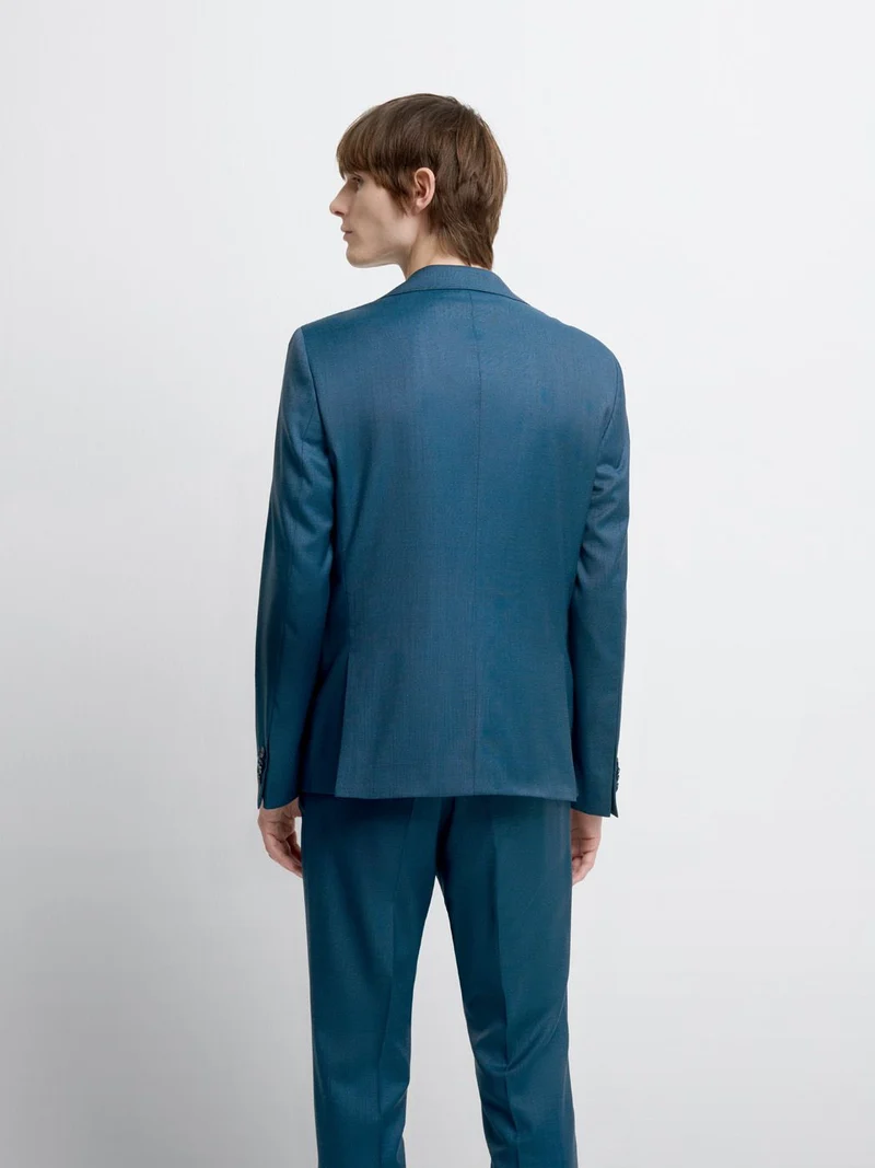 Costume 2 pièces slim en laine bleu canard