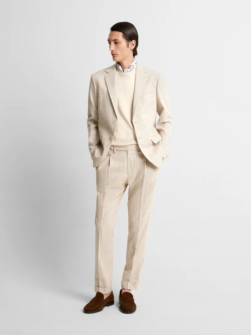 Costume 2 pièces slim en lin mélangé beige