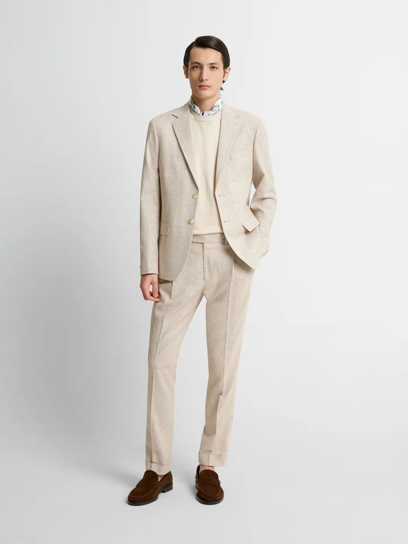 Costume 2 pièces slim en lin mélangé beige