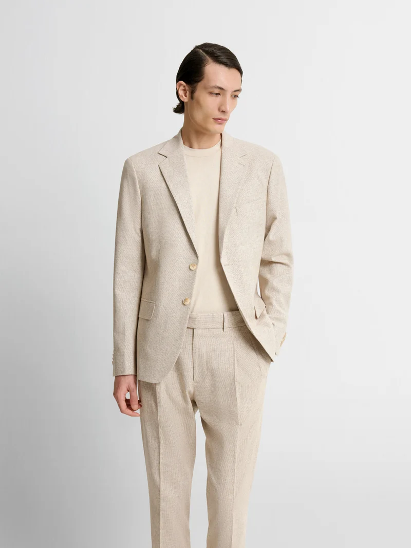 Costume 2 pièces slim en lin mélangé beige