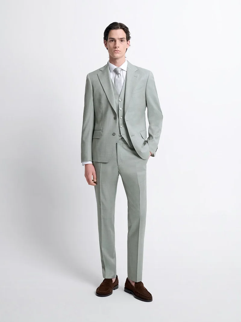 Costume 3 pièces slim en laine vert amande