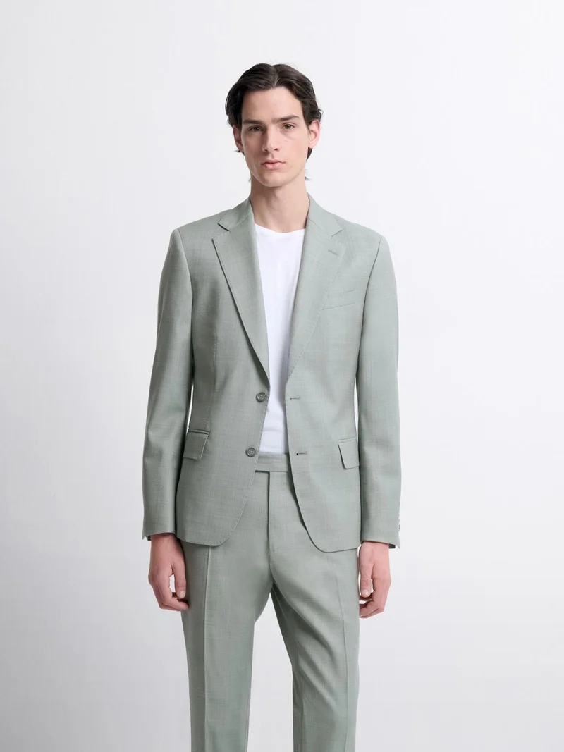 Costume 3 pièces slim en laine vert amande