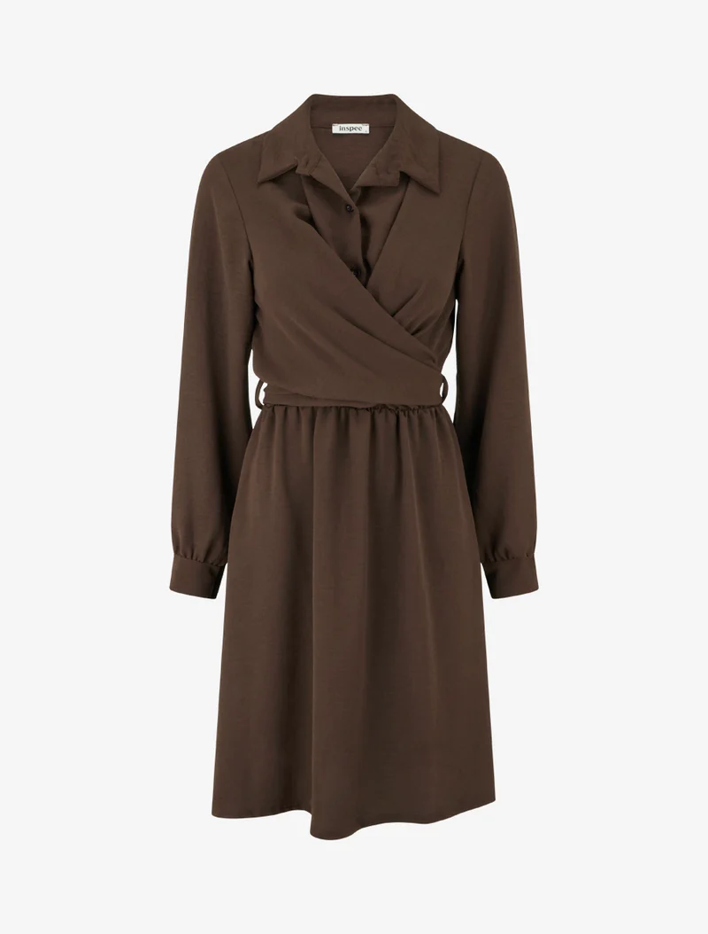 Robe chemise à pan à nouer - Marron