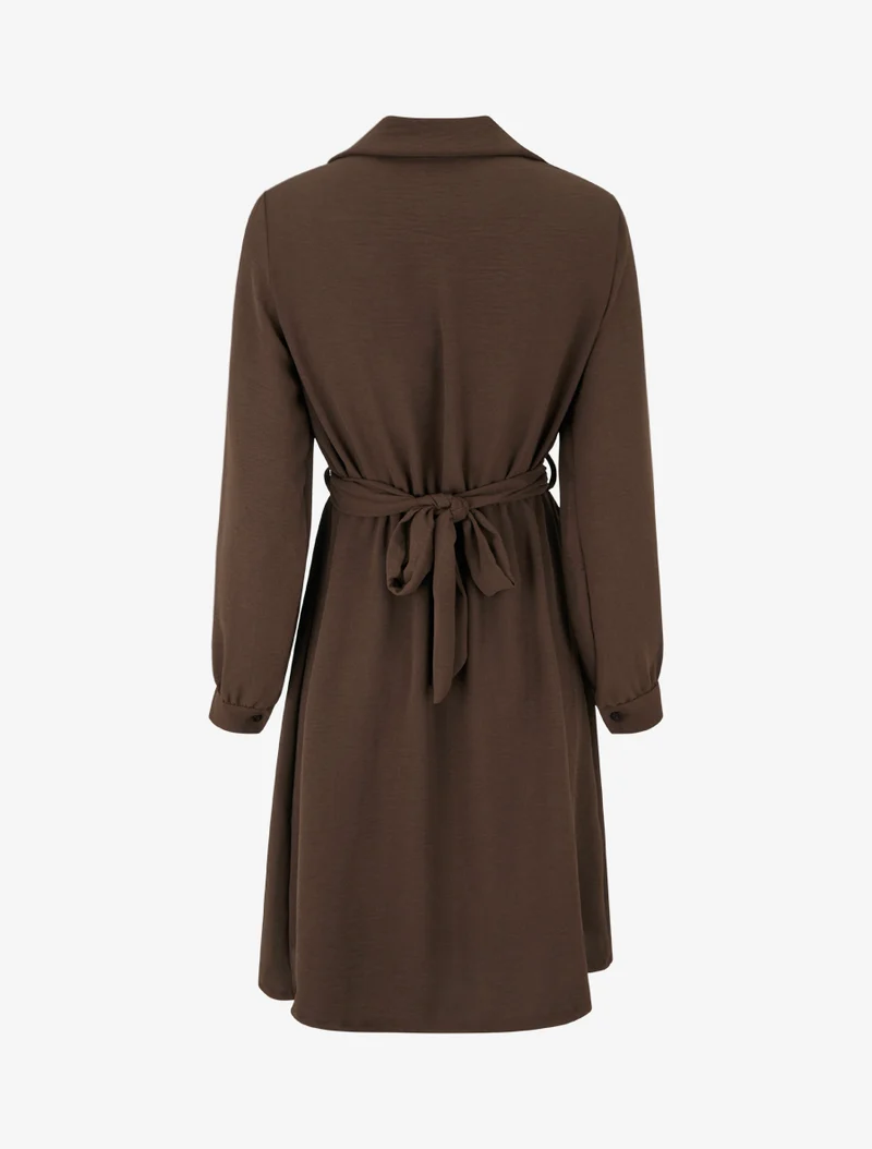 Robe chemise à pan à nouer - Marron