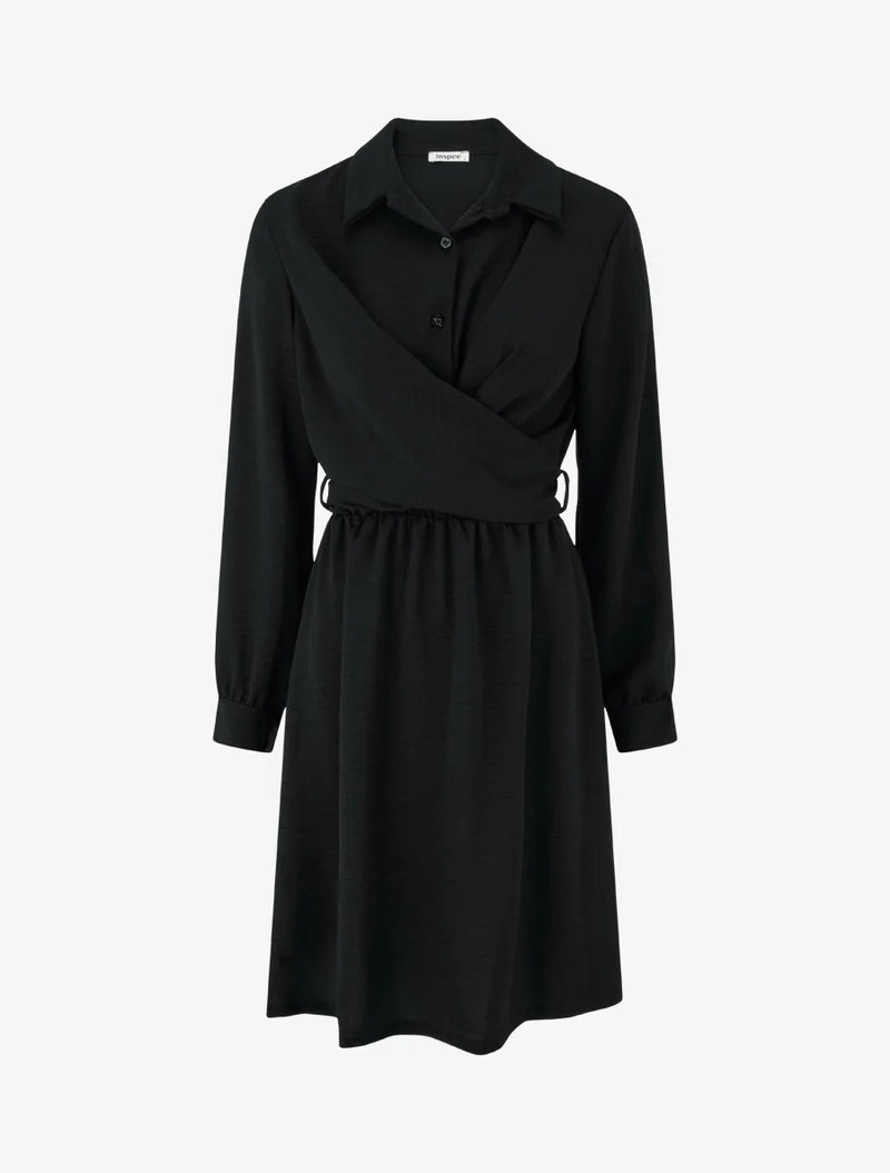 Robe chemise à pan à nouer - Noir