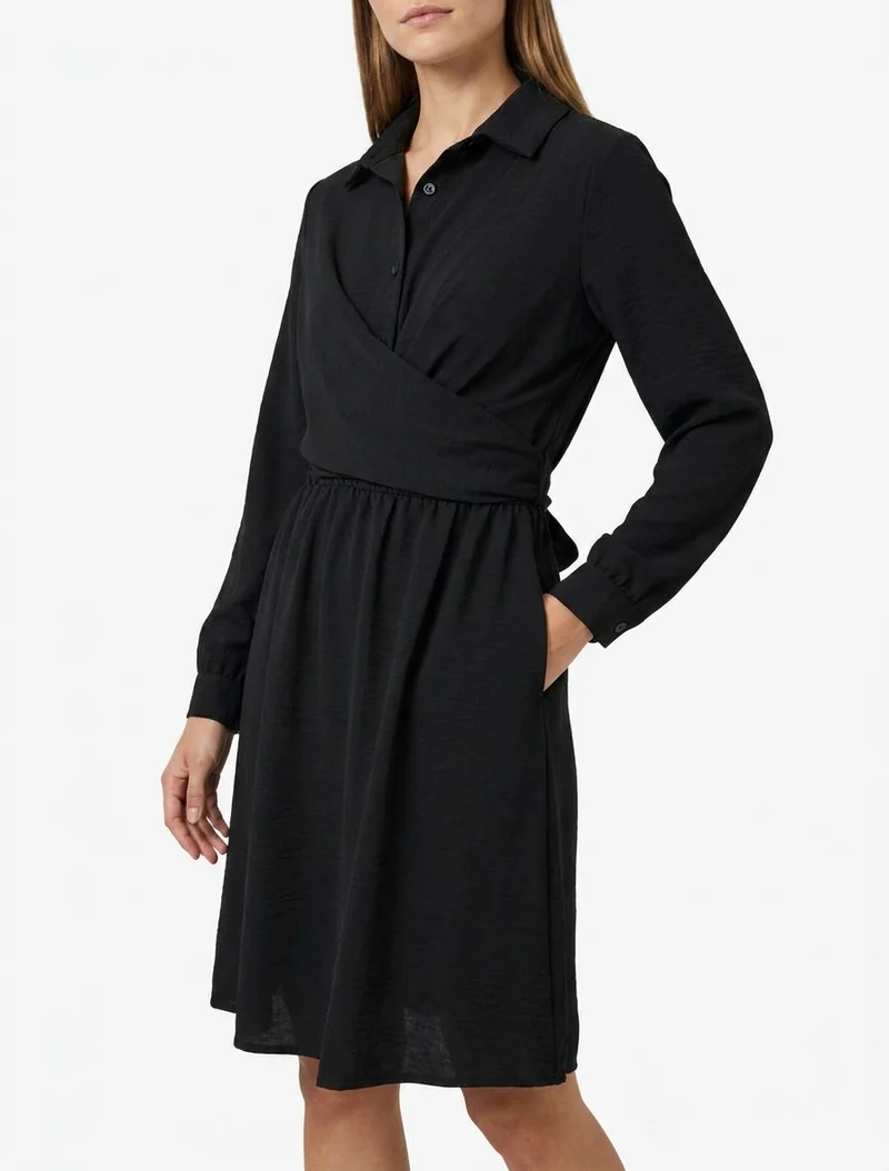 Robe chemise à pan à nouer - Noir