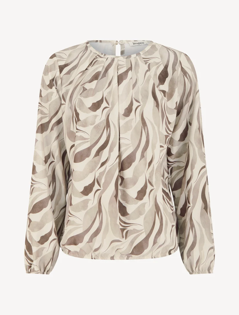 Blouse imprimé abstrait à col rond - Beige
