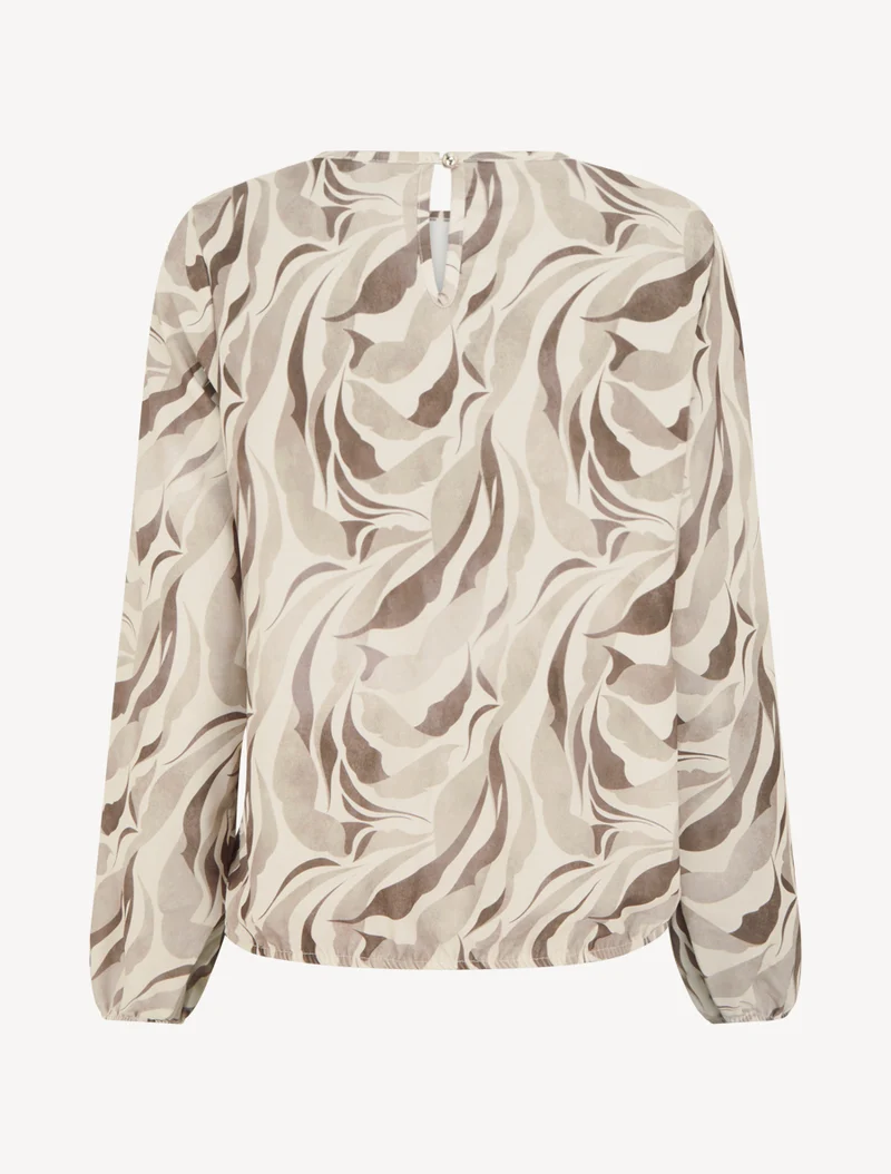Blouse imprimé abstrait à col rond - Beige