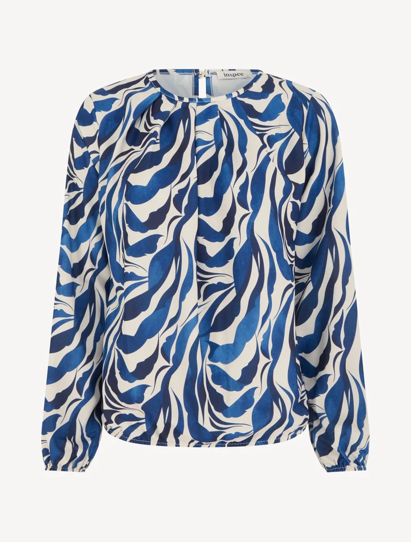 Blouse imprimé abstrait à col rond - Marine