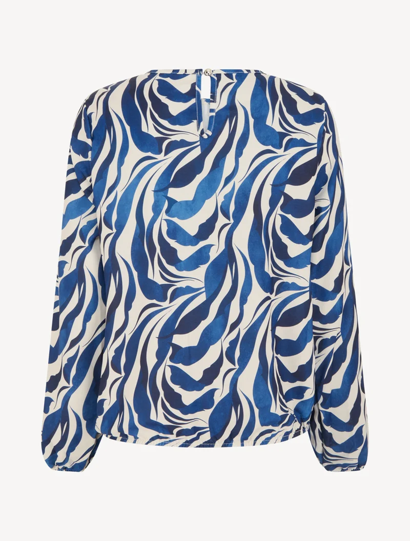 Blouse imprimé abstrait à col rond - Marine