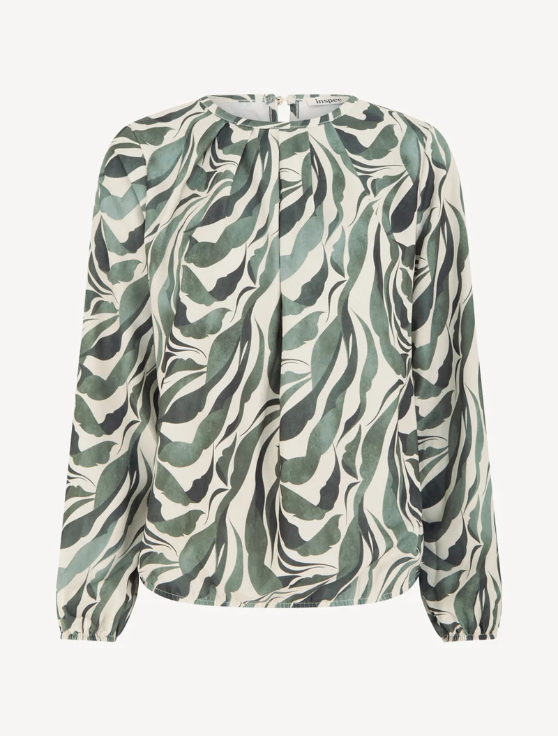 Blouse imprimé abstrait à col rond - Kaki