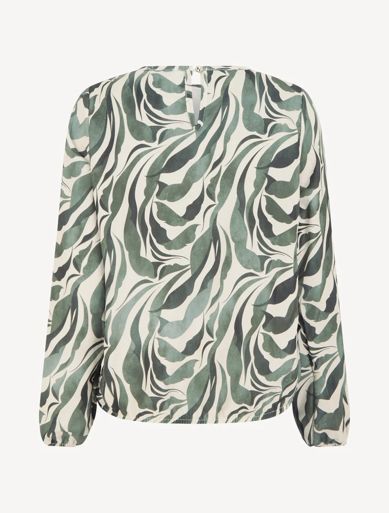 Blouse imprimé abstrait à col rond - Kaki