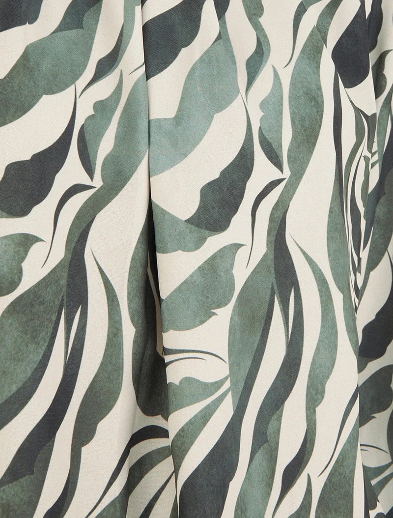 Blouse imprimé abstrait à col rond - Kaki